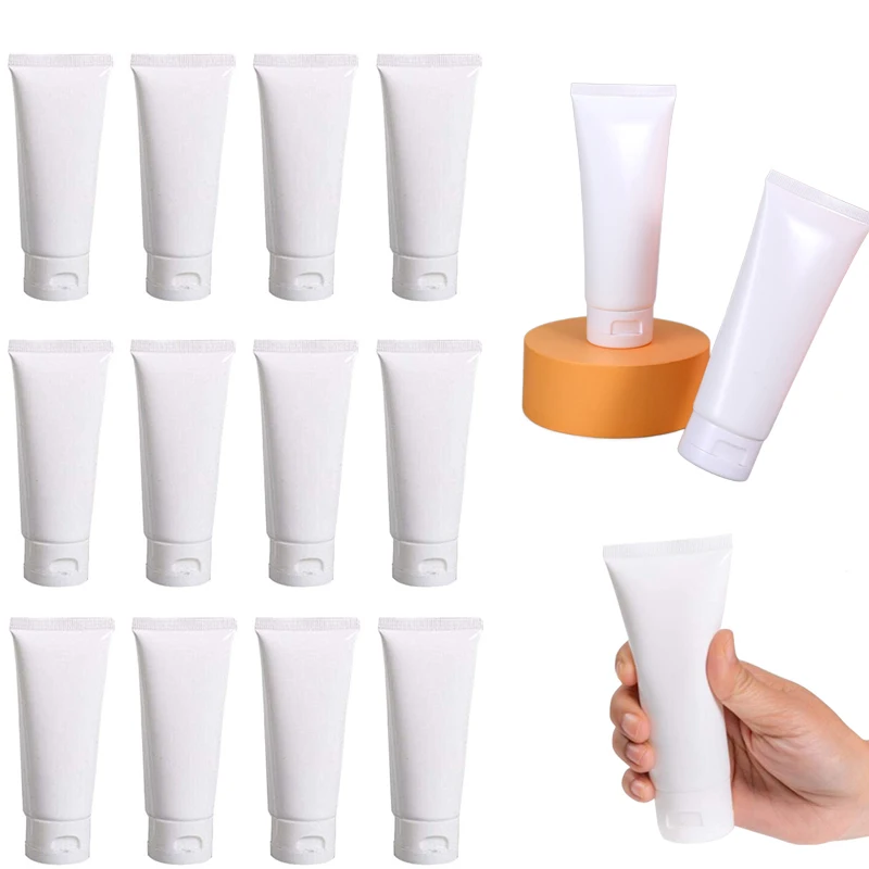 

10PCS 10ml-100ml Empty White Reusable Plastic Travel Cosmetic Soft Tubes Bottles Containers For Hand Lotion Shampoo Facial Cream