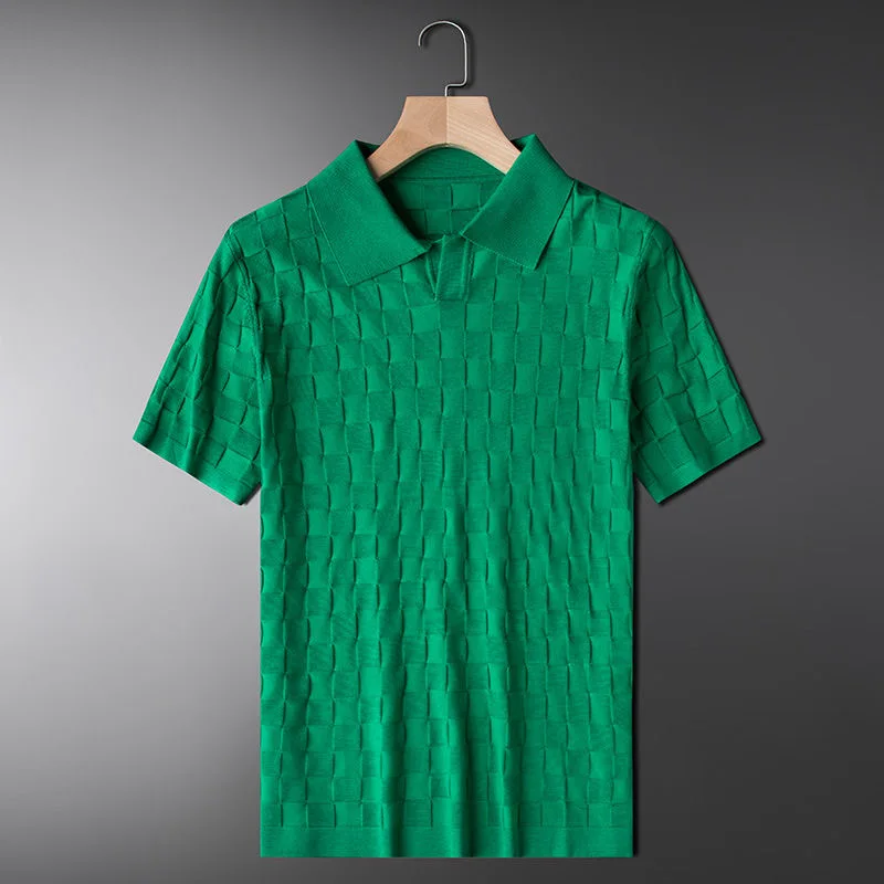 European Luxury 2022 New Waffle Solid T-shirt Men's Slim Lapel Summer Korean Short Sleeve Polo Men's Quality Fashion Top