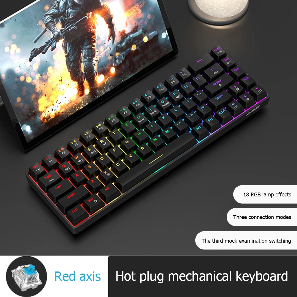 

K685T 68 клавиш K685T USB/Broadcom Bluetooth-совместимый/2,4G приемник 3 режима Механическая игровая клавиатура Горячая переключение DIY