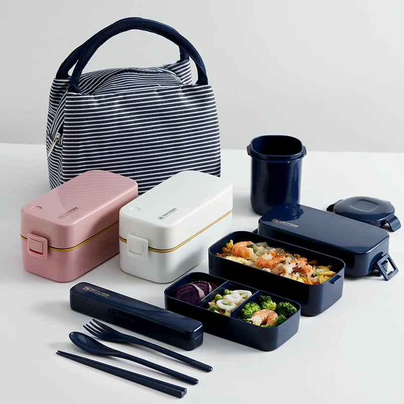 Insulated Bag Lunch Box for Kids Double Layer Plastic Large Capacity Japanese Sealed Leak-proof Microwave Bento Box Lunchbox