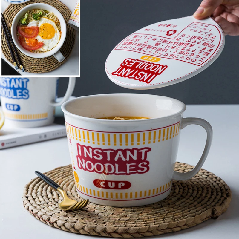 

Creative Ceramic Instant Noodle Bowl With Lid Japanese Style Cute Bento Box Lunch Box Kitchen Household Tool For Students Office