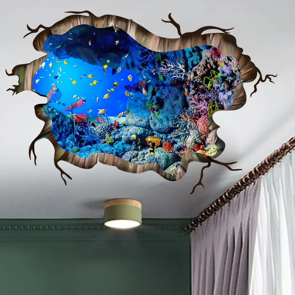 

120*80cm large size three-dimensional wall stickers 3D fantasy through the ceiling floor decoration stickers bump texture PVC