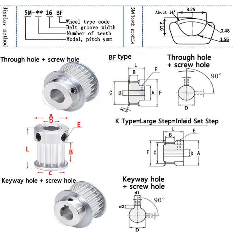 Ременной шкив для синхронизации с выпуклым шагом Ширина 16/21 мм 5 М10/12/14/15 зубьев