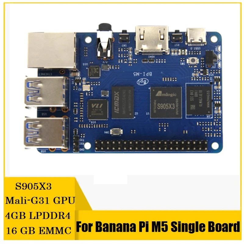 

Для банана Pi Bpi-M5 плата разработки 4 Гб Amlogic S905X3 четырехъядерный процессор 16 Гб EMMC вспышка одна плата