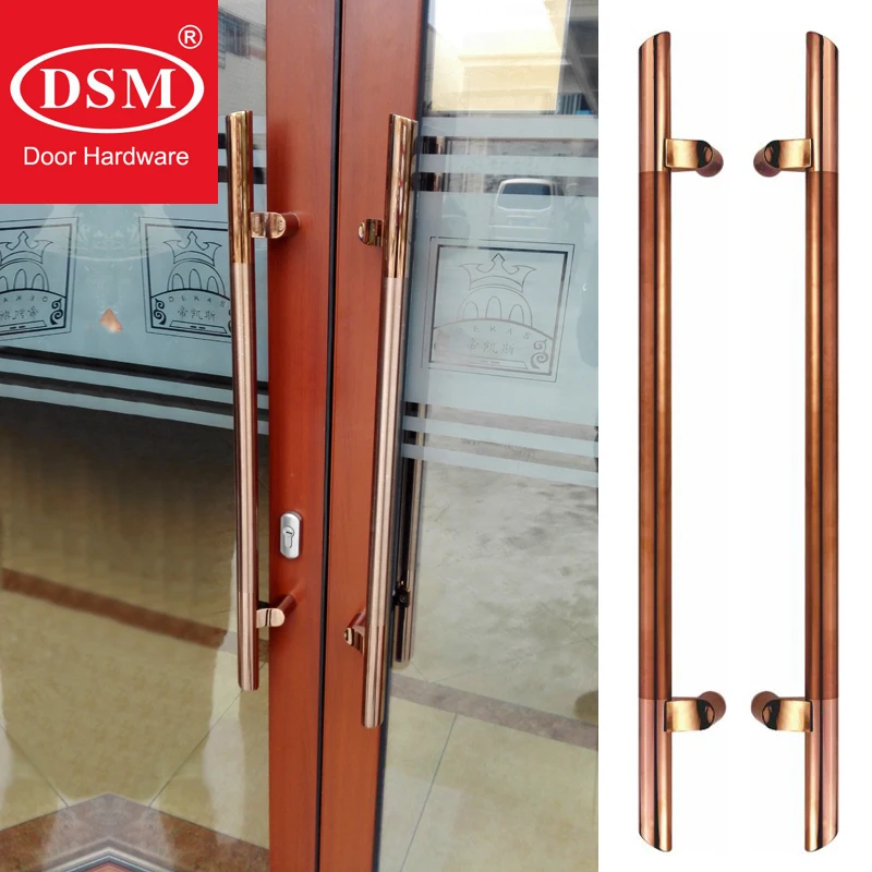 

Rose Gold Entrance Door Handle Round Bar Ladder SUS304 Stainless Steel Pull Handles For Wooden/Frame/Glass Doors PA-145-32*800mm