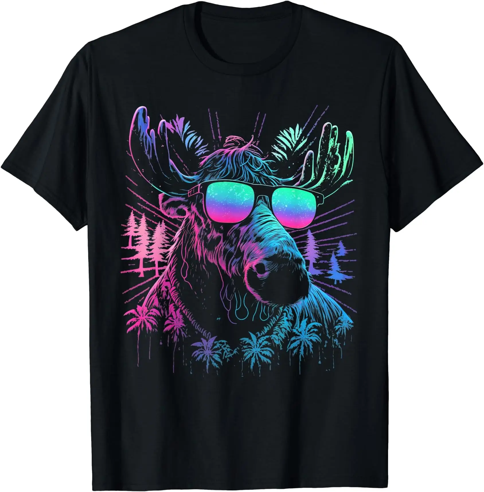 Vaporwave Synthwave Moose в солнцезащитных очках футболки с рисунком аниме для мужчин одежда