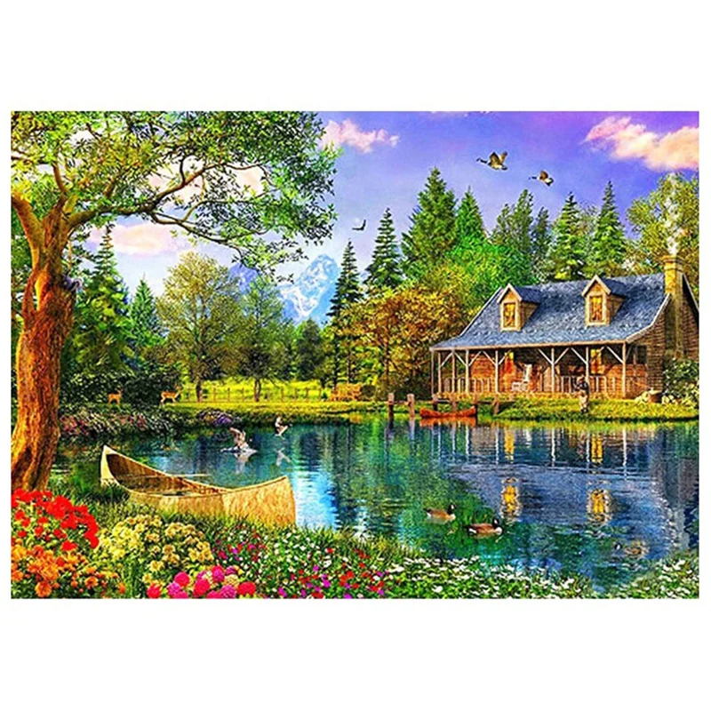 

DIY Diamond Painting Diamond Embroidery Round Resin Diamond Cross Stitch Home Wall Decor 30X40cm Hut Pond