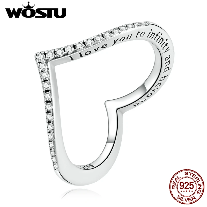 

WOSTU 925 Sterling Silver Heart Promise Rings For Women Full of Shiny Zircon V Shape Wedding Bands Engagement Fine Jewelry Gift