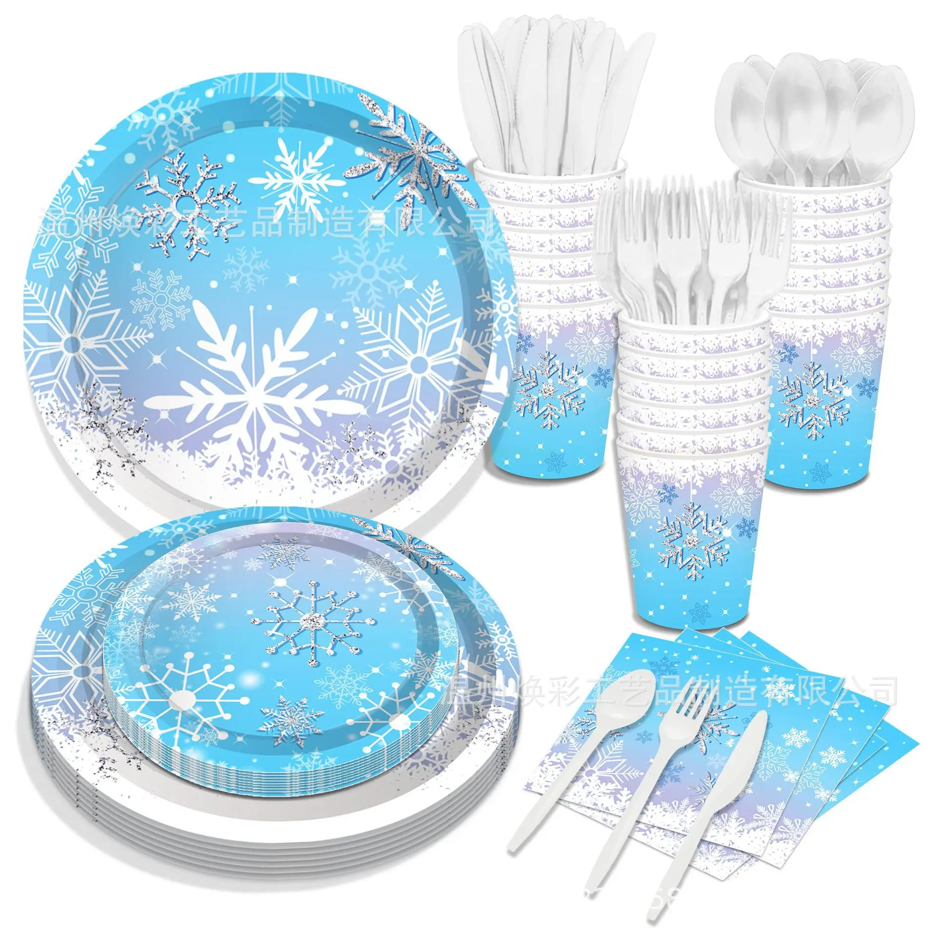

Snowflake Theme Disposable Tableware Blue Snowflake Napkins Plates Cups Christmas Girls Happy Snow Queen Birthday Party Decor