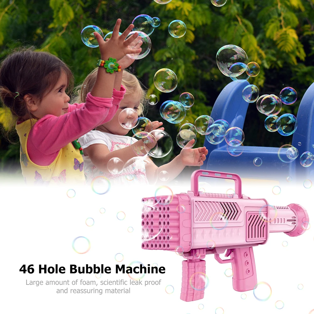 

Bubble Gun Rocket 46 Holes Soap Bubbles Machine Gun Shape Automatic Blower With Light Toys For Kids Pomperos Children‘s Day Gift
