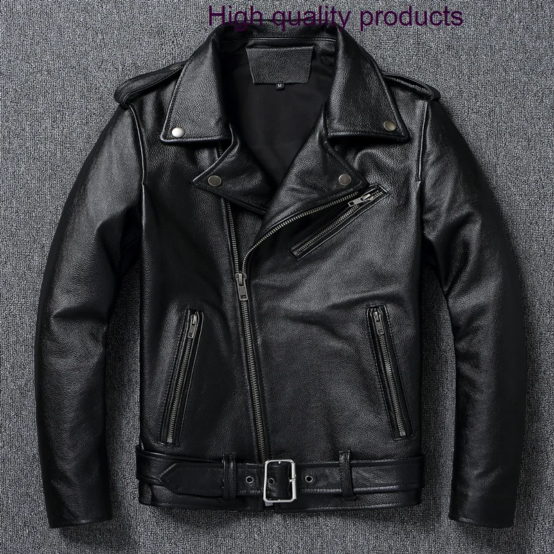 

Top Men's Layer Cowhide Spring Winter New Natural Calfskin Leather Jacket High Quality Short Moto corium Coat