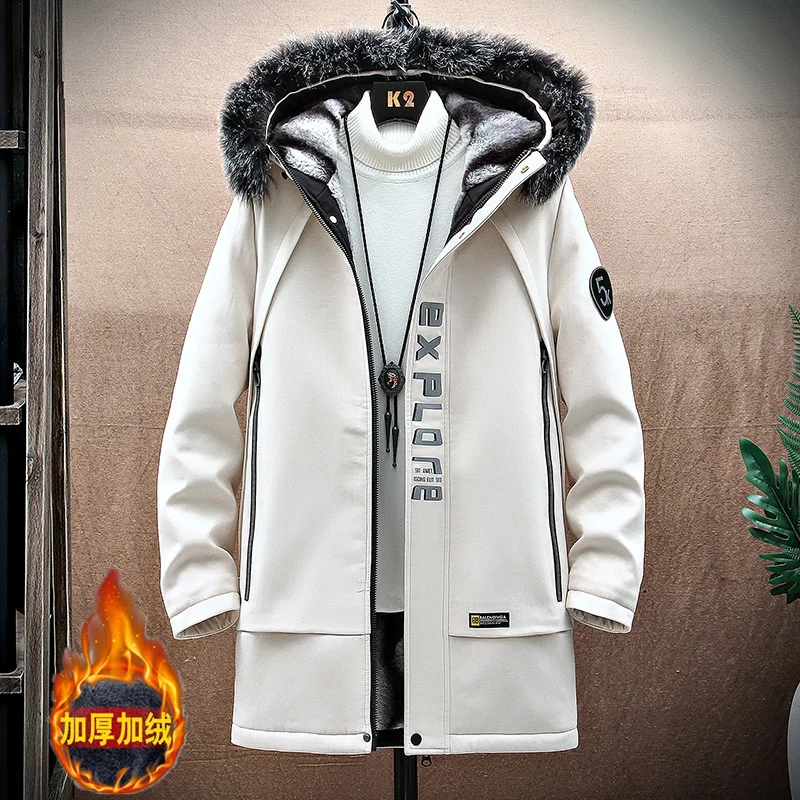 Winter Thick Warm Long Parka Men Hooded Men Fur Linner Fleece Jacket Coat Military Cargo Jackets Mens Windproof Velvet Warm Coat