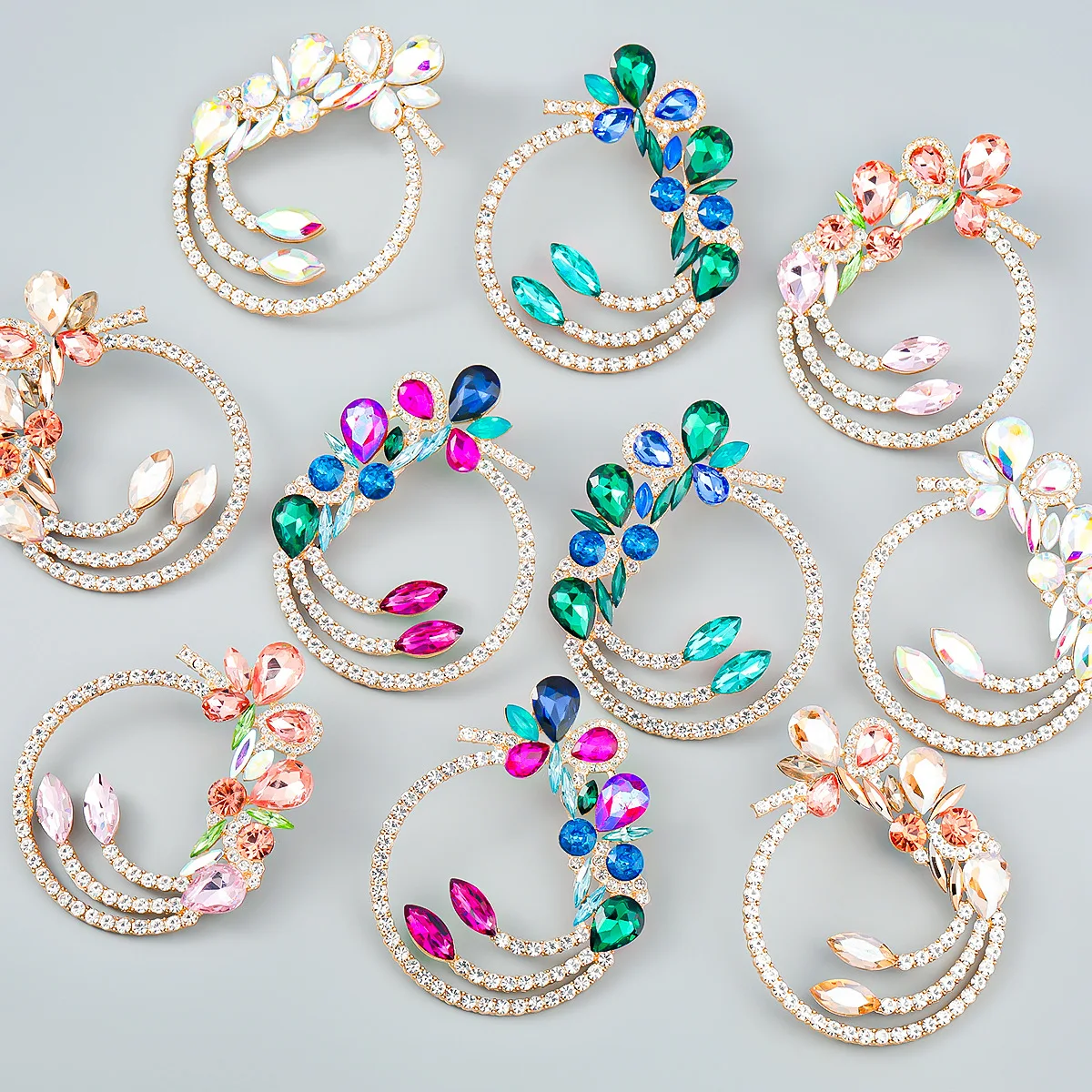 

New Trend 5 Color Rhinestone Floral Dangle Earrings Dinner Party Wedding Accessories Fashion Statement Jewelry Women's Earrings