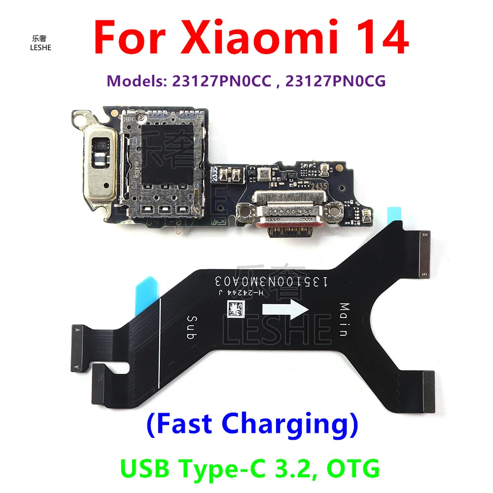 Фото Для Xiaomi 14 USB Type-C 3,2 порт зарядной платы док-разъем + основная плата гибкий кабель материнской платы 23127PN0CG №1
