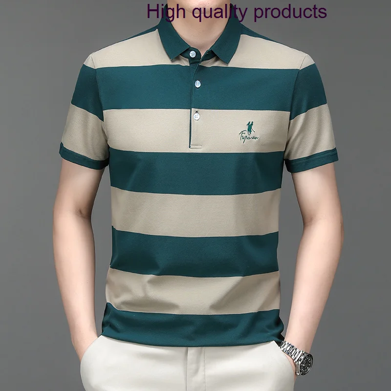 

Summer Cotton Golf Men's Polo Shirts Luxury Short Sleeve Striped Business Casual Male T-shirts Embroidery Slim Man Tees