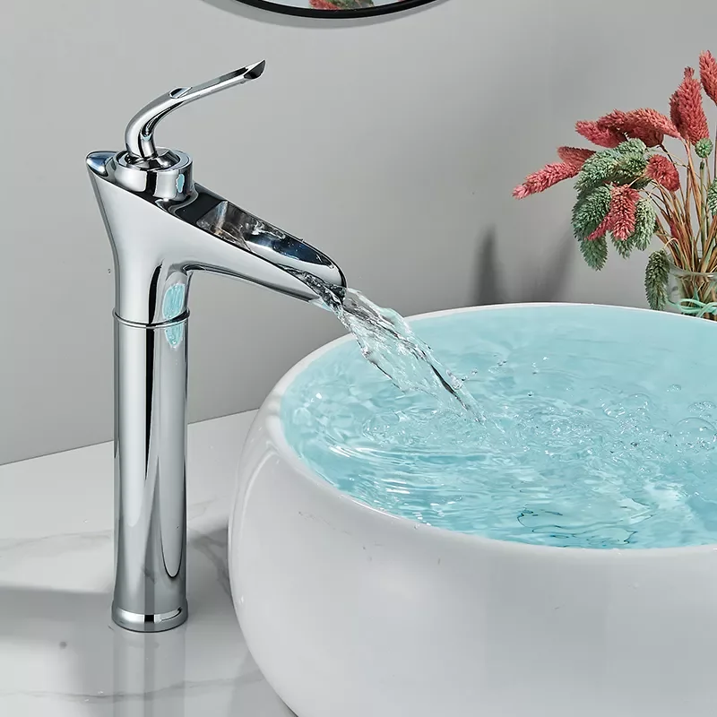 

Matte Black Wine Glass High Basin Faucet Waterfall Bathroom Hot Cold Water Mixer Tap Single Lever Mixer Tap for Bathroom Sink