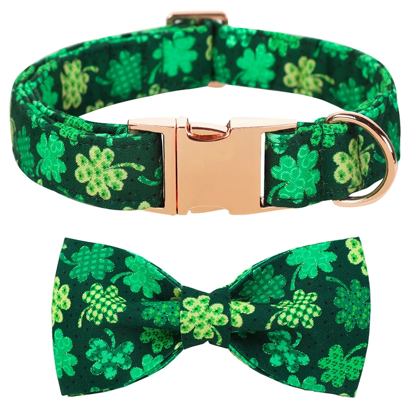 

Unique Style Paws st partick Day Dog Collar with Bow Clover Green Shamrock Pet Collar Flower Dog Collar Large Medium Small Dog