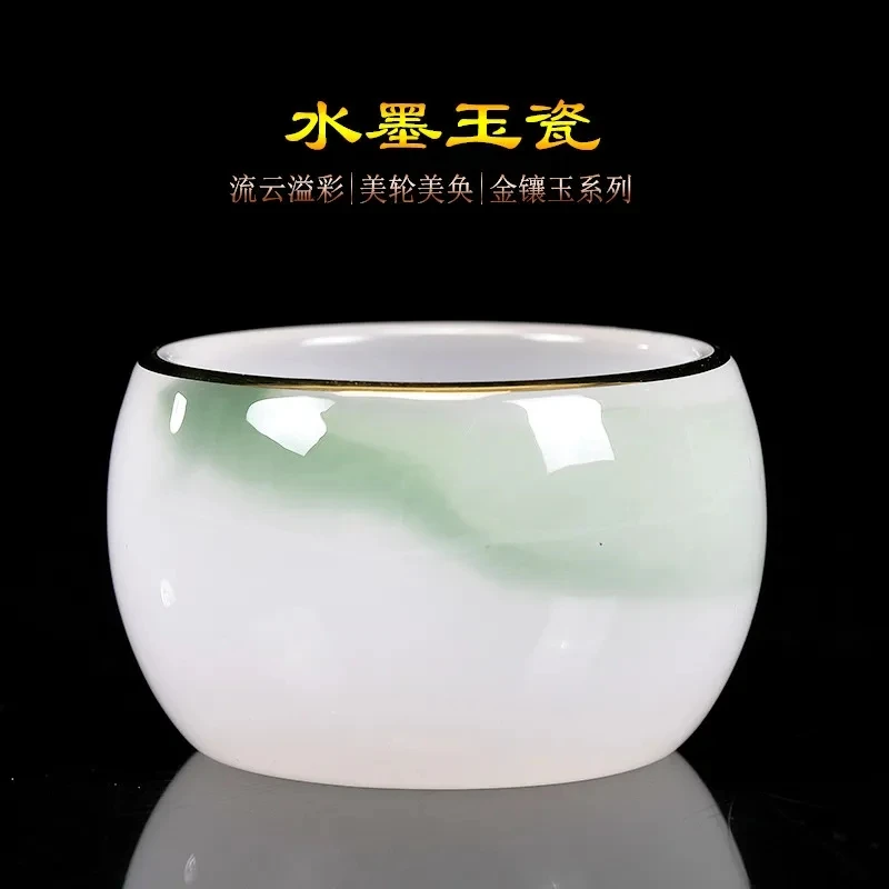 

Ink and wash glass tea cup gold inlaid jade porcelain kung fu tea cup master cup