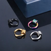 geometric punk women men small huggie earrings carved stainless steel round circle hoop earrings jewelry