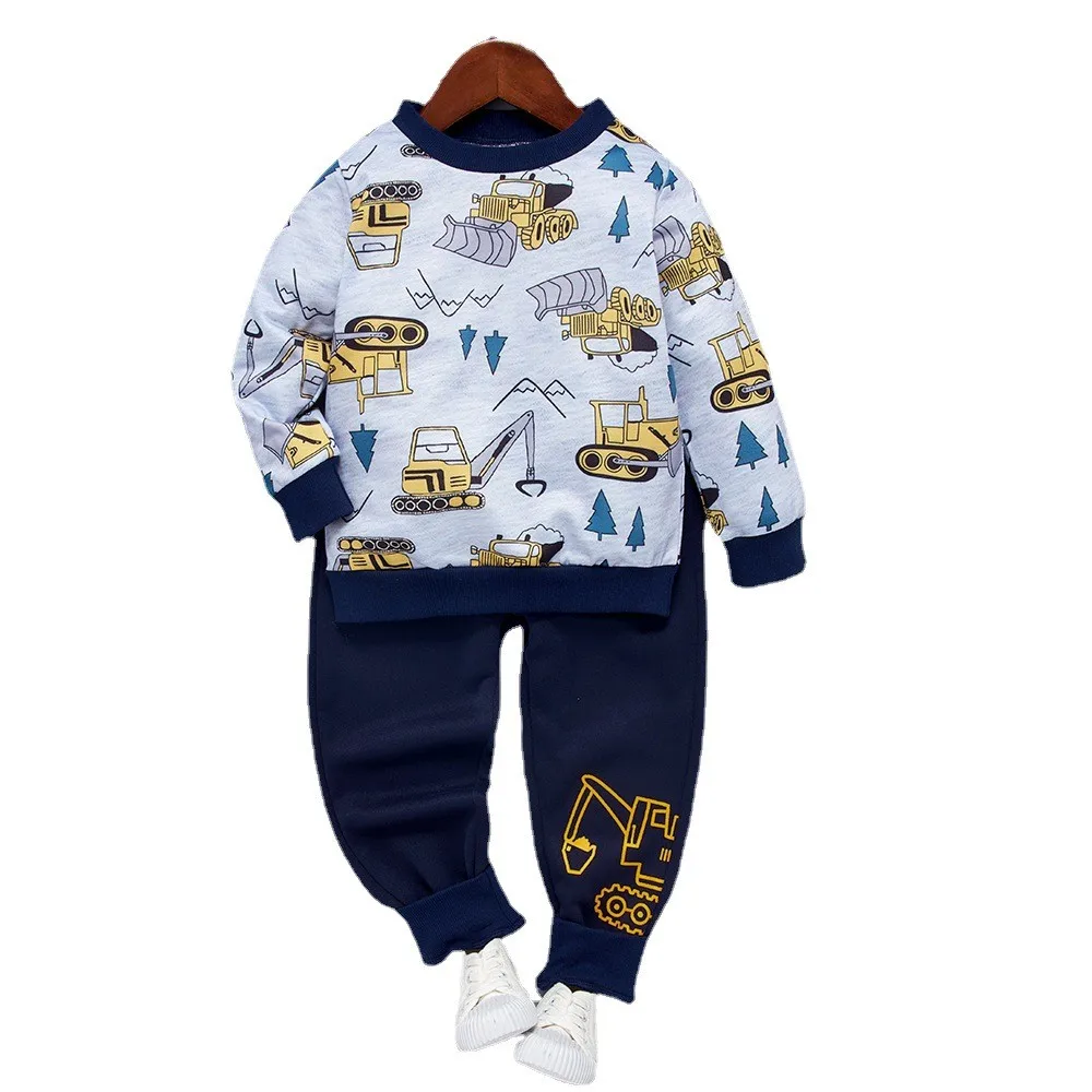 

Wholesale Autumn and Winter Kids Boys Excavator Cartoon Print Comfortable Fabric Boys' Suit