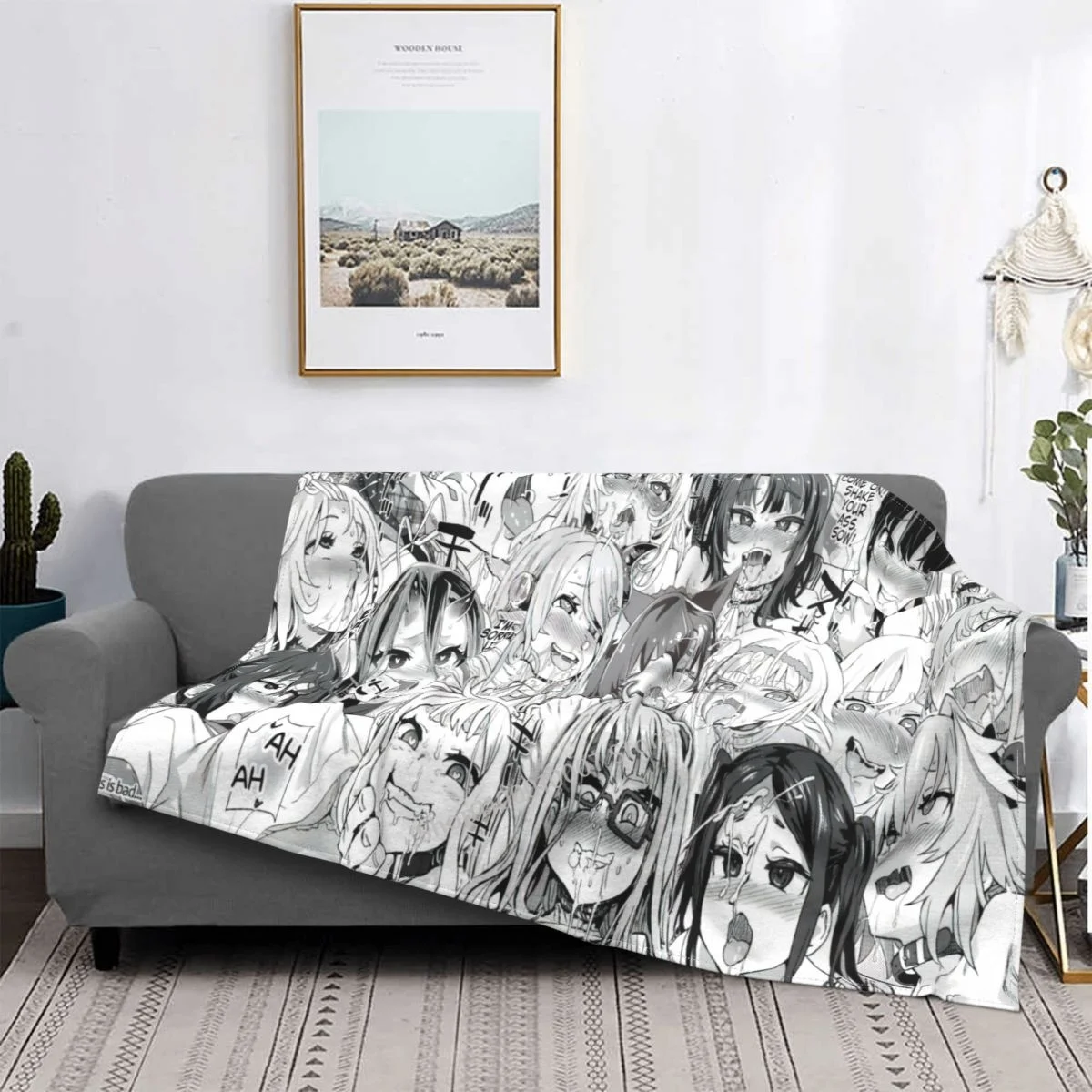 2 Size Ahegao Blanket High Quality Flannel Warm Soft Plush On The Sofa Bed Blanket Suitable Throw Blanket 3D printed sofa