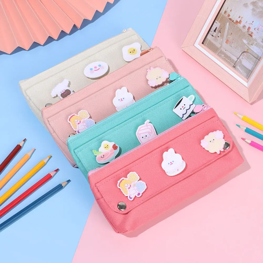 

Cute Organizer Portable School Supplies Stationery Brooch Pencil Bag Makeup Pouch Canvas Pencil Bag Cartoon Pen Bag