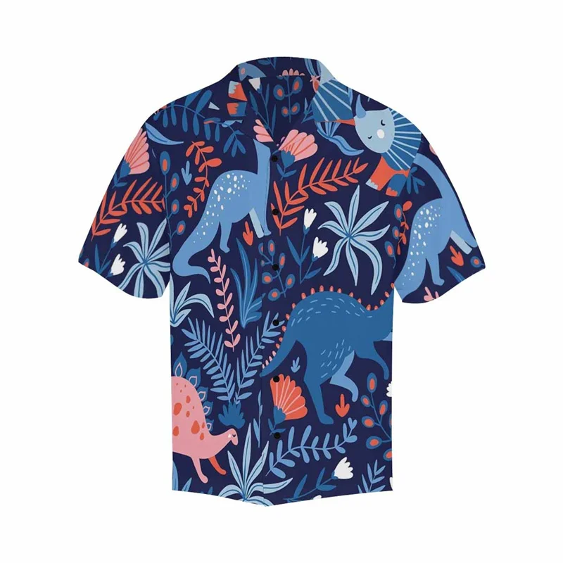 Детские рубашки с забавным рисунком динозавра для мужчин одежда гавайская