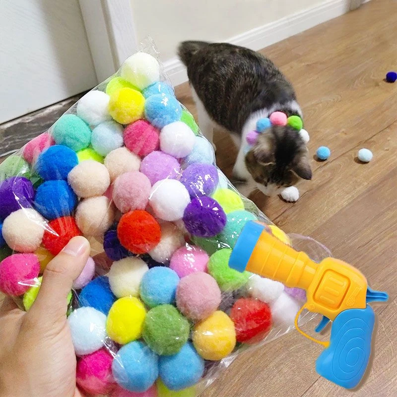 Funny Cat Interactive Training Toy Pompons Colorful Fluffy Plush Ball DIY Pom Pom Ball Cat Toys for Cats Molar Pet Products images - 6