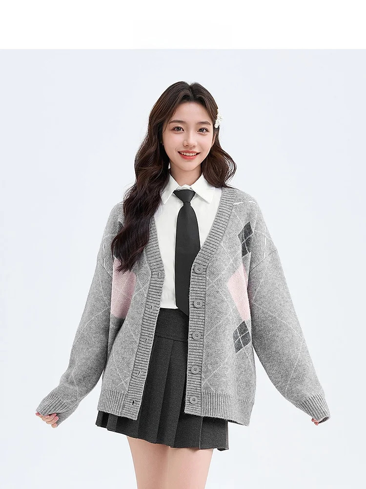 Свитер Sanfu кардиган новинка 2024 осенне-зимняя верхняя одежда в клетку с