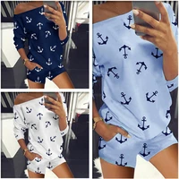 suit shorts t shirts women hot style europe two piece united states womens printing long sleeve suit boat anchor fashion