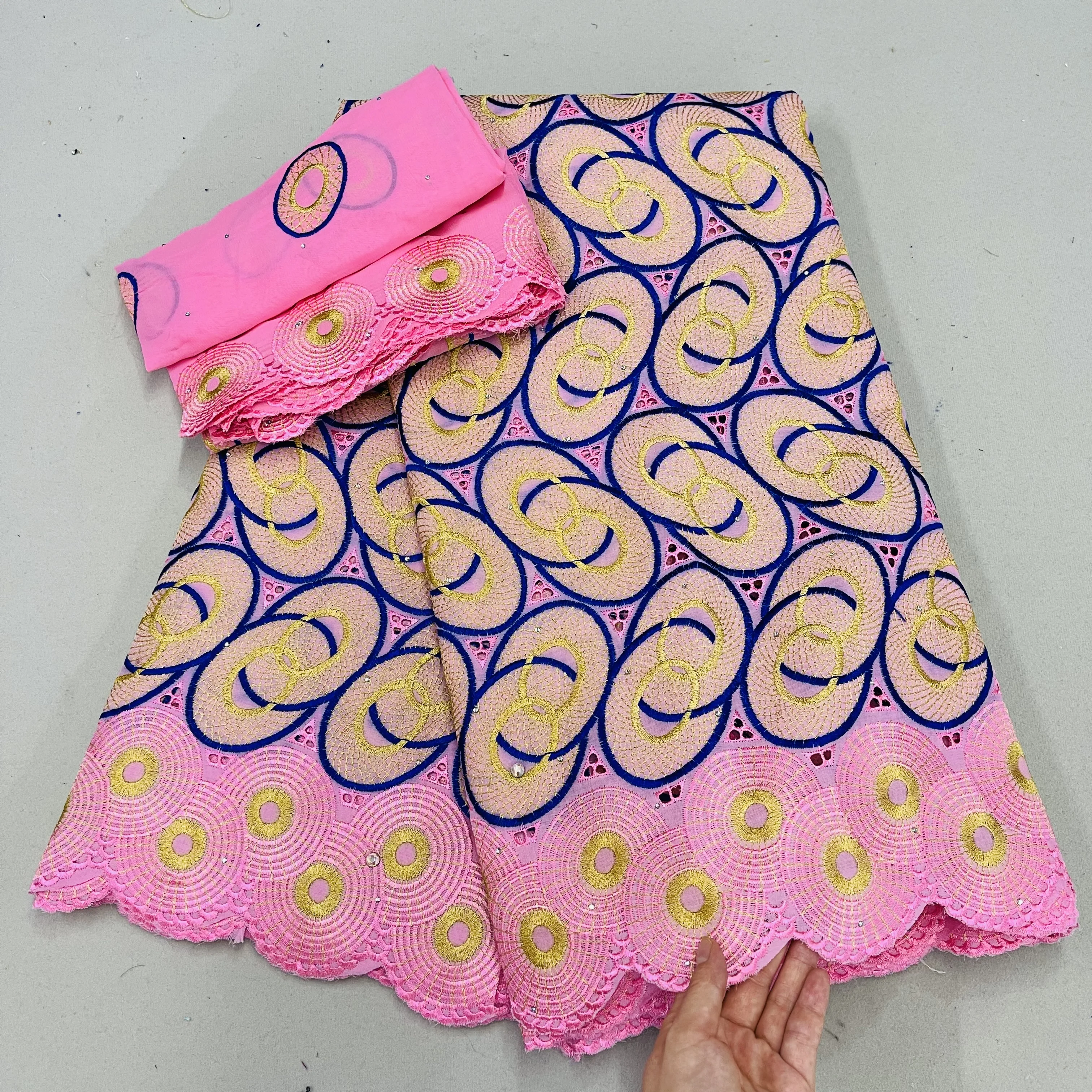 

African High Quality Soft Dubai Cotton Fabric Latest 5 Yard + 2 Yard Turban Suit Voile Women Wedding Party Tailor HLC536