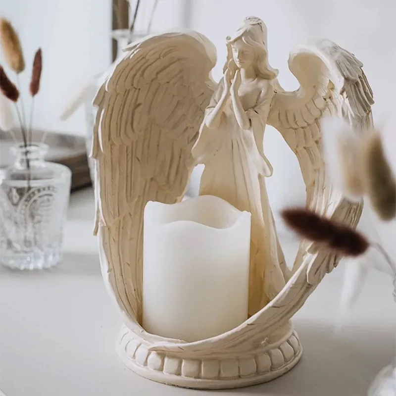 

European Decor Angel Statue Resin Embellishment White Sculpture Electronic Candlestick Minimalist Home Decor Living Room Decor