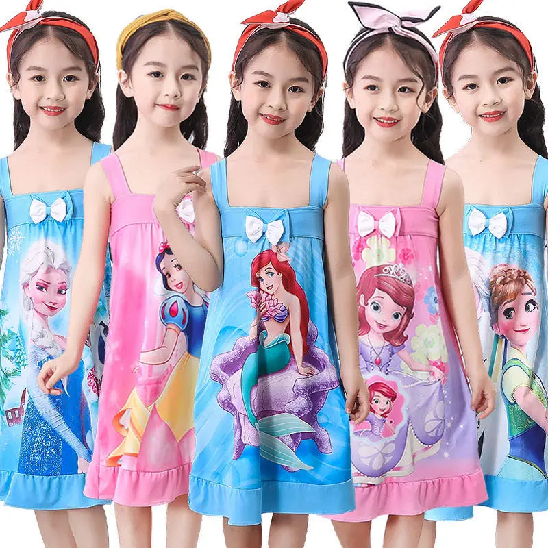 Summer Dresses For Girl Frozen Anna Elsa Olaf Princess Sleeveless Dress Girl Christmas Party Clothes Kids Snow Queen Sleepwear