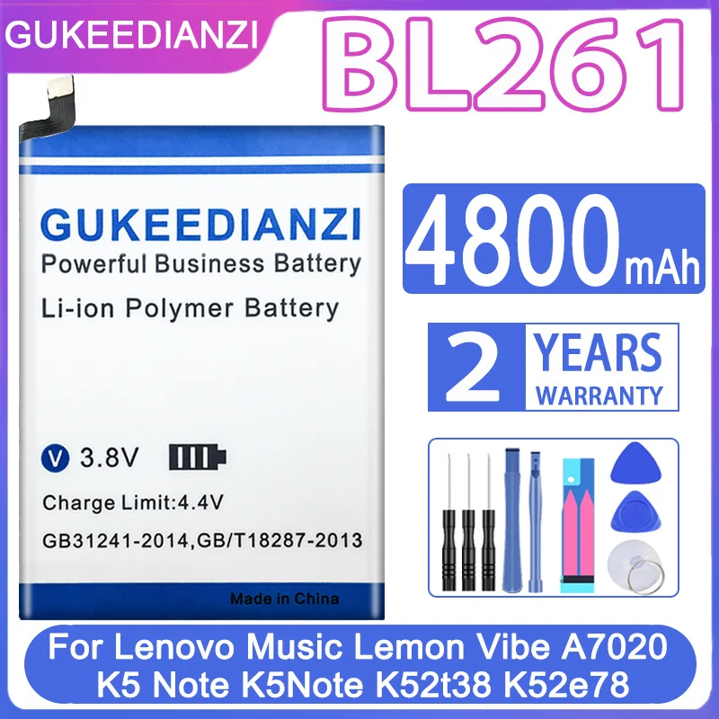 

Battery BL261 4750/4800mAh BL287 for Lenovo Music Lemon Vibe A7020 K5 Note K5Note K52t38 K52e78 L38012/K9 Note 6.0 Inch Battery