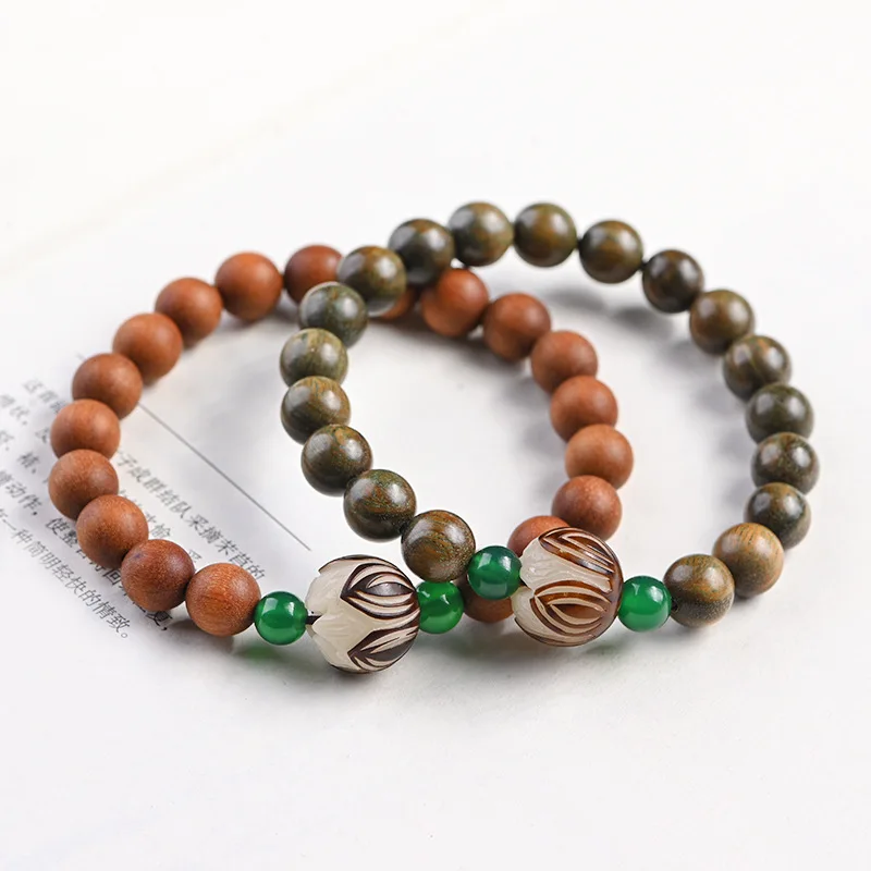 

Sandalwood Buddha bead hand string Bodhi lotus bracelet cypress black sandalwood women art retro ethnic style lovers jewelry