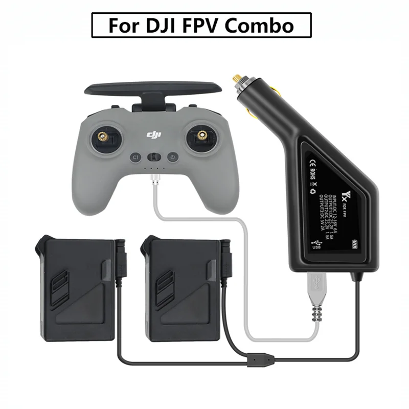 

Car Charger with 2 Battery Charging Ports Fast Charging And DJI FPV Drone Charging Accessories