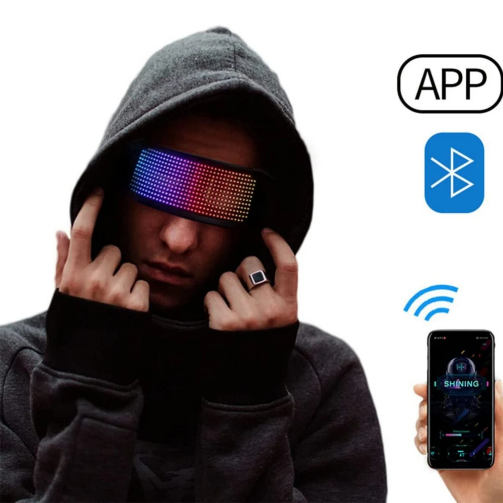 

LED Smart Glasses Support APP Control Party Bluetooth Glasses for Raves, Birthday, Bar, DIY USB Rechargeable Shining Glasses