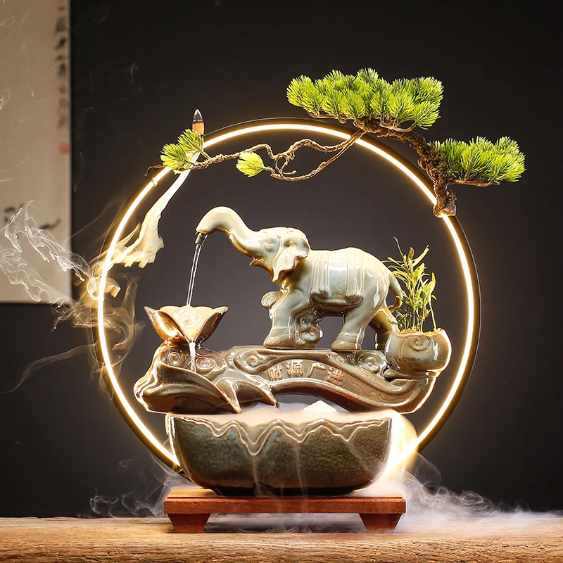 

New Chinese Ceramic Make Fortune as Endless as Flowing Water Loop Fountain Decoration Living Room Desktop Fish Tank Soft Outfit