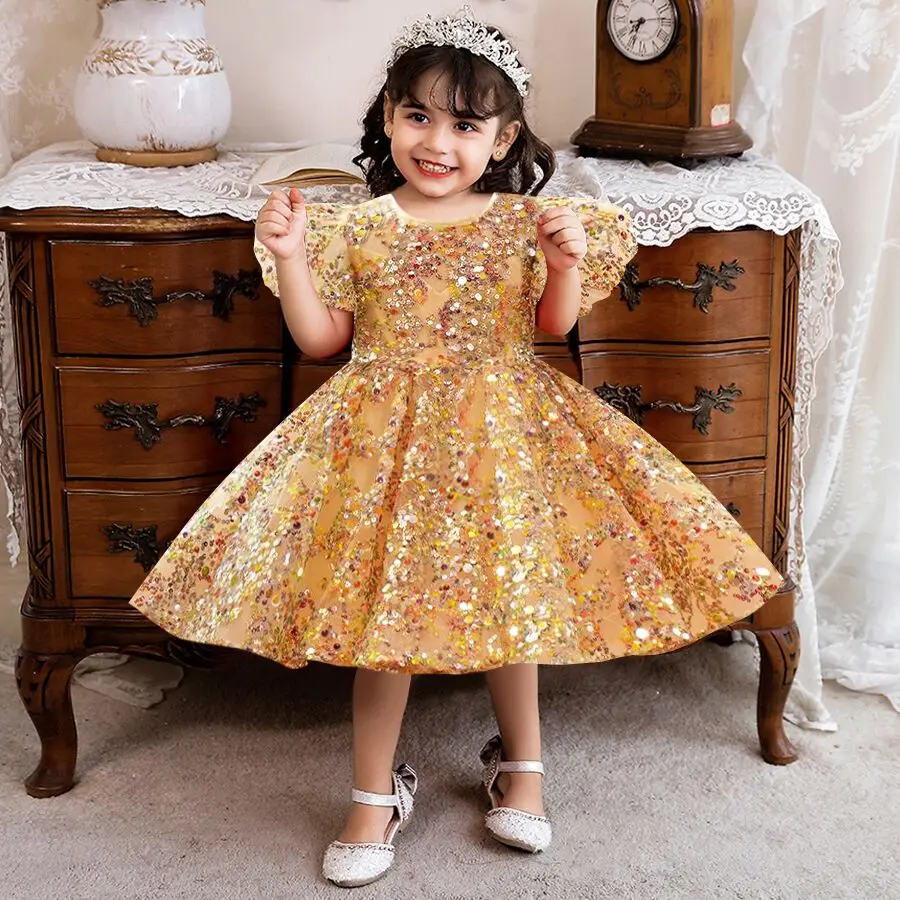 Свадебное платье с блестками для маленьких девочек детские праздвечерние чные