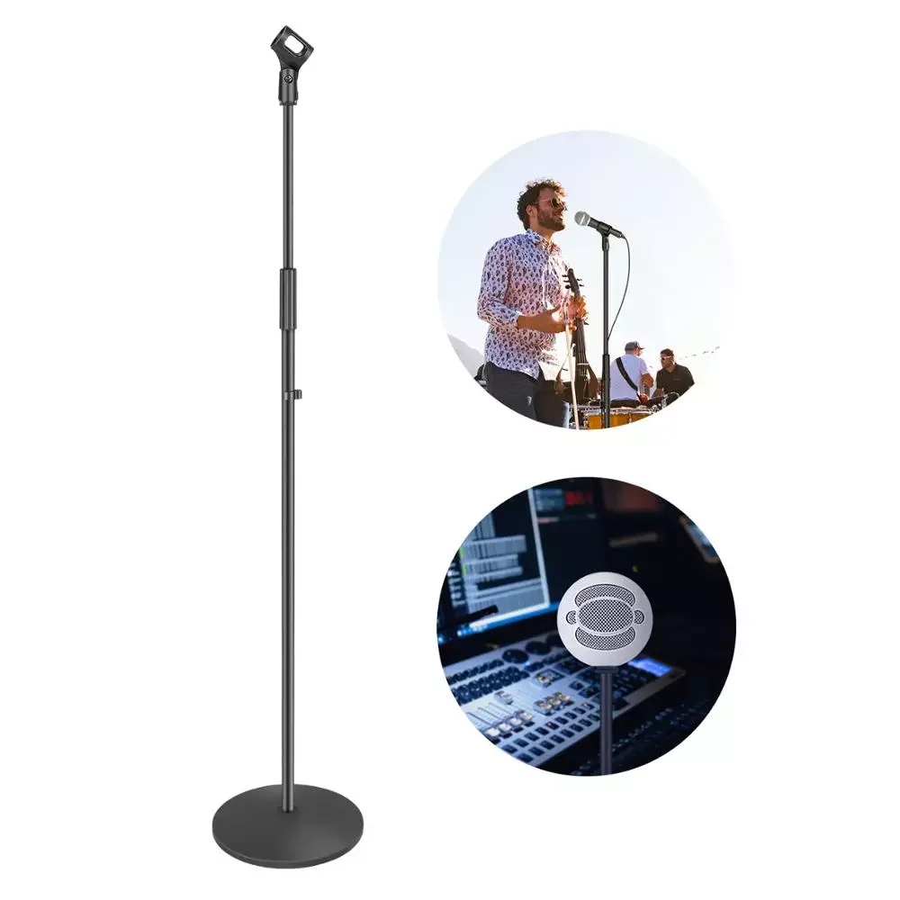 

NEW2023 New Compact Base Microphone Floor Stand with Mic Holder Adjustable Height from 39.9 to 70 inches Durable Iron-made Stand