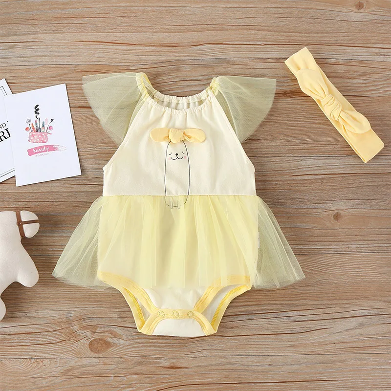 

Summer Newborn Baby Girl Romper Spliced Mesh Printing Clothes Cute Sweet Romper Clothes Infant Fashion Jumpsuit