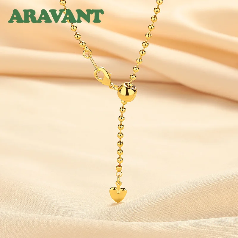 Фото Серебряное колье ARAVANT 925 пробы с позолотой 18K, 2.4 мм, минималистичное, регулируемое, с бусинами и подвеской в виде сердца, для женщин, модные украшения. №1