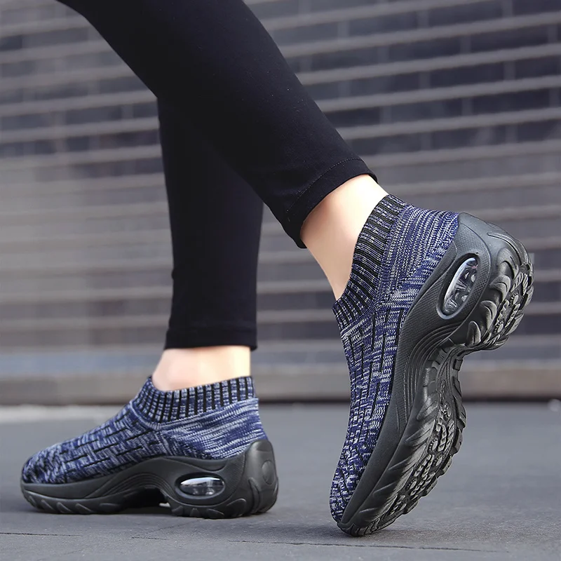 Women's Sports Shoes Walking Sneakers Air Cushion Heightening Casual Loafers Breathable Socks Sheos