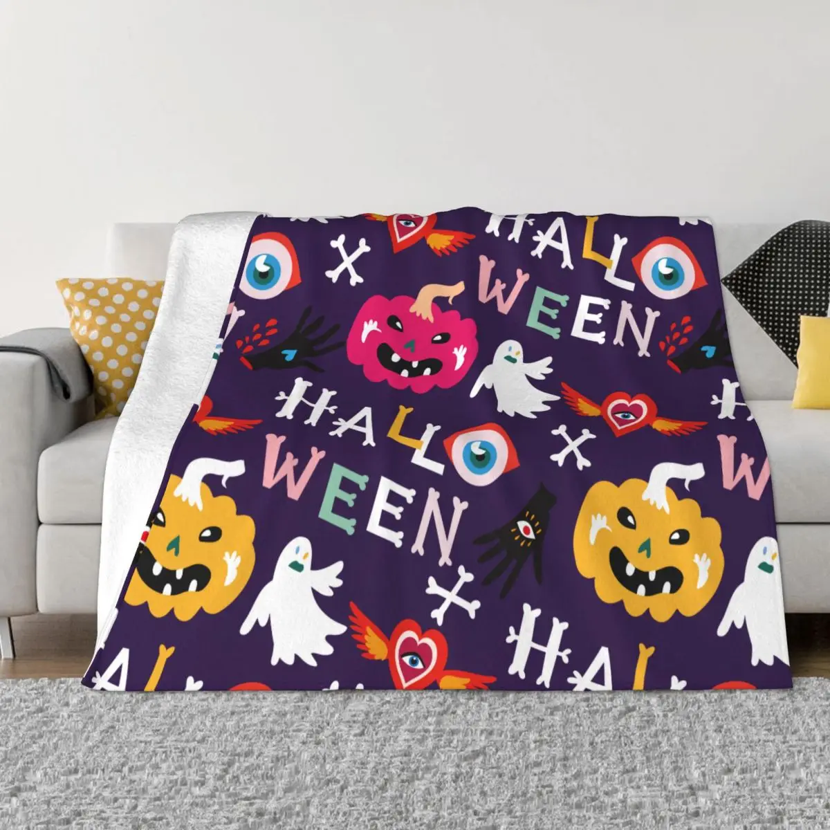 

Halloween Pumpkins Blankets Fleece Printed Portable Warm Throw Blankets for Bedding Office Plush Thin Quilt