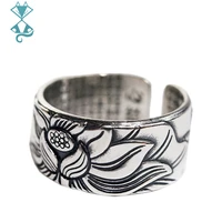 original 925 sterling silver rings lotus ring for women and men heart sutra scriptures engraved buddhism adjustable ring