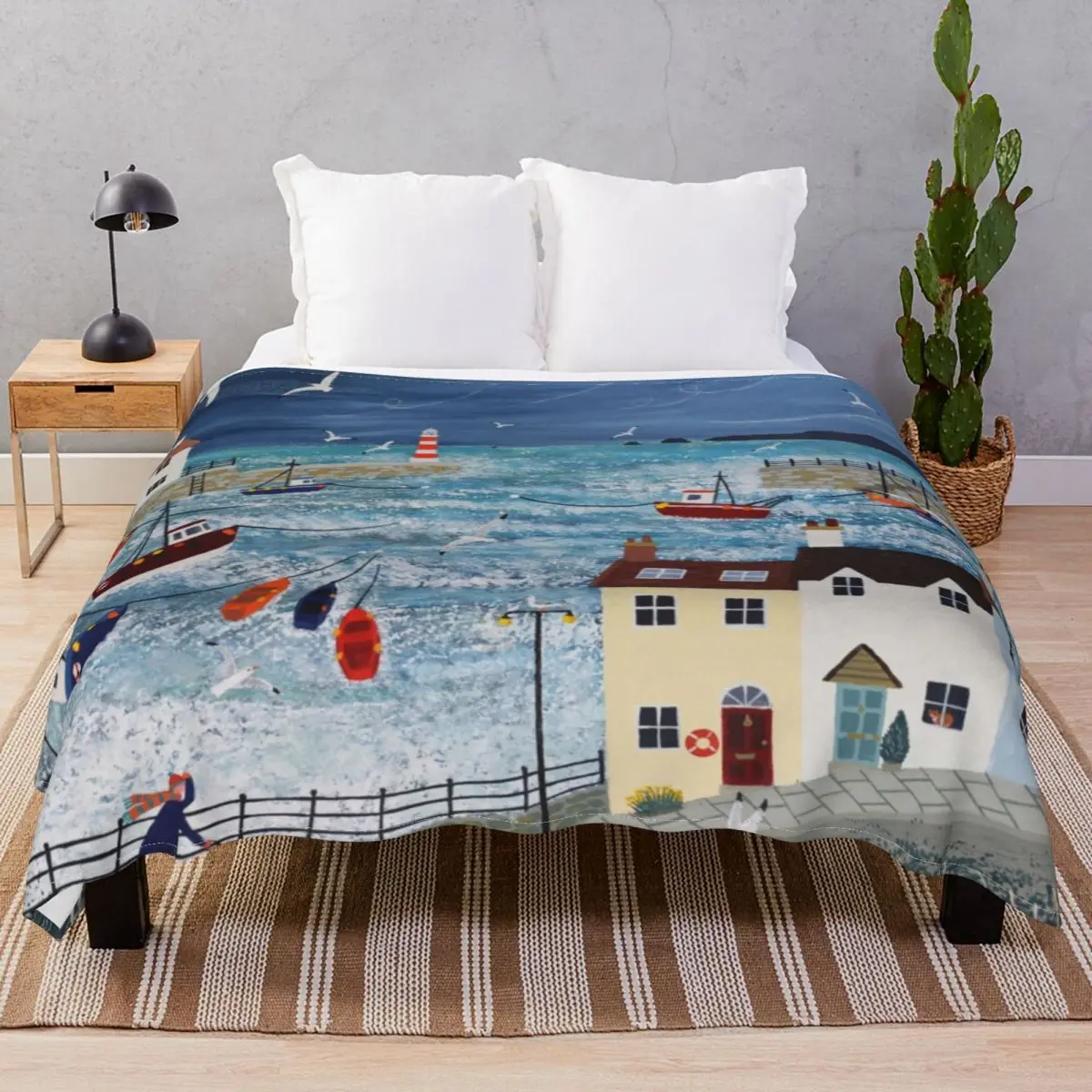 

Stormy Harbour Blanket Coral Fleece Textile Decor Ultra-Soft Throw Blankets for Bedding Sofa Camp Office
