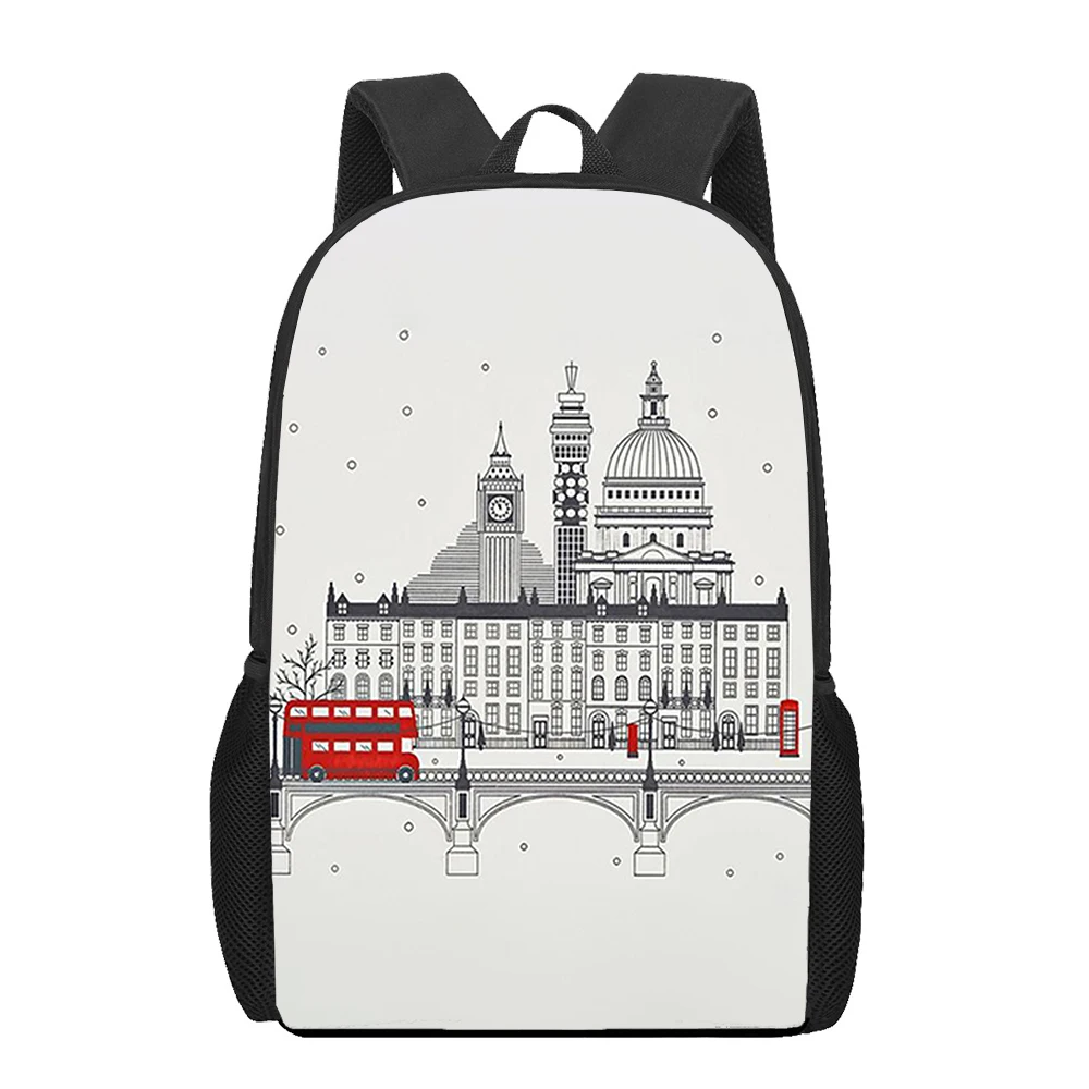 

UK London Backpack British Big Ben Telephone Booth School Bags Famous Tourist Attractions Schoolbag 16 Inches Student Bookbag