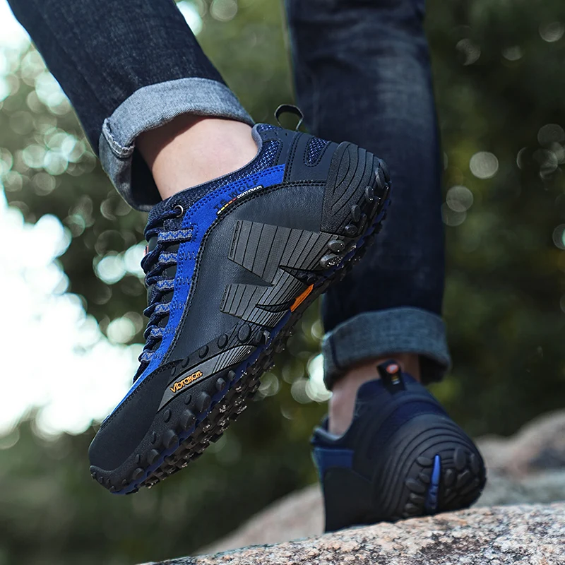 JIEMIAO Genuine Leather Men‘s Outdoor Hiking Shoes Non-slip Tourist Trekking Sneakers Mountain Climbing Trail Jogging Shoes