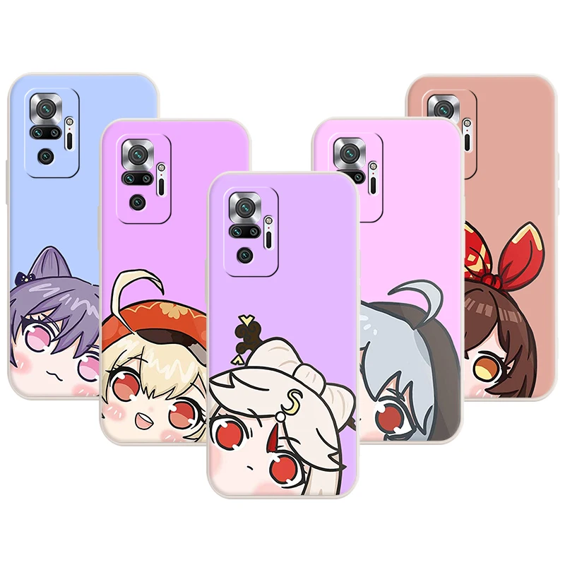 

Anime Cute Genshin impact Phone Case for Redmi Note 11 Pro 10 10S 9 8 8T K50 K40 9A 9C 9T 7 7A Liquid Silicone Back Cover Shell