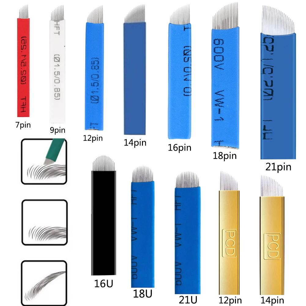 

100pcs Microblading Needles for Tattoo Lamina Tebori tattoo Permanent Makeup Needle Blade7 9 11 12 14 18 21pin U Shape Needle